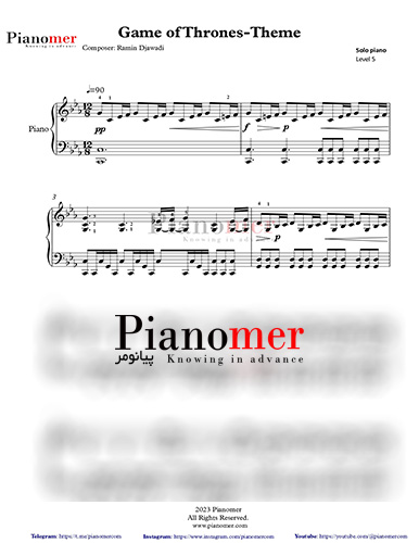دانلود نت گیم اف ترونز (Game of Thrones) از رامین جوادی برای پیانو با انگشت‌گذاری و آکورد با سطح متوسط | پیانومر