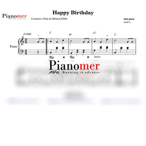 نت پیانو happy birthday (هپی برس دی) ✳️ ساده
